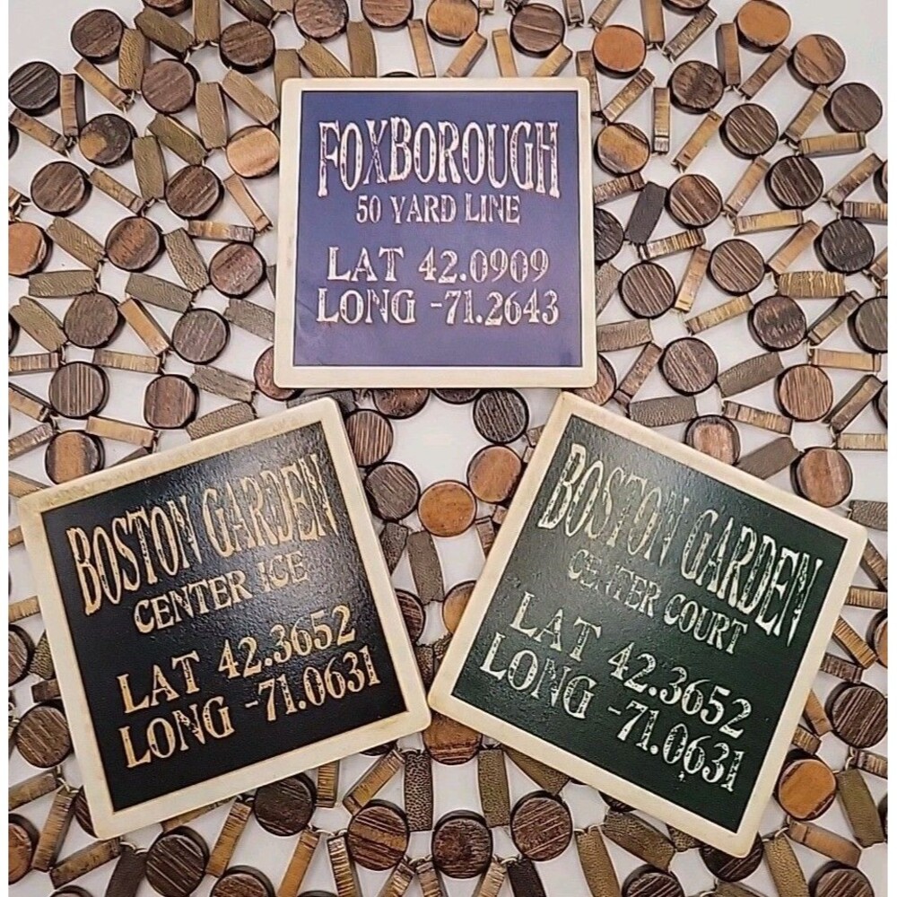 Boston Sports Team Venue Coaster Set Of 3 New England Man CaveBar Dad Gift 4"×4"